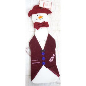 NEW AMGLO Christmas Bottle Dresser Wine Bottle Cover Maroon & White Snowman Vest